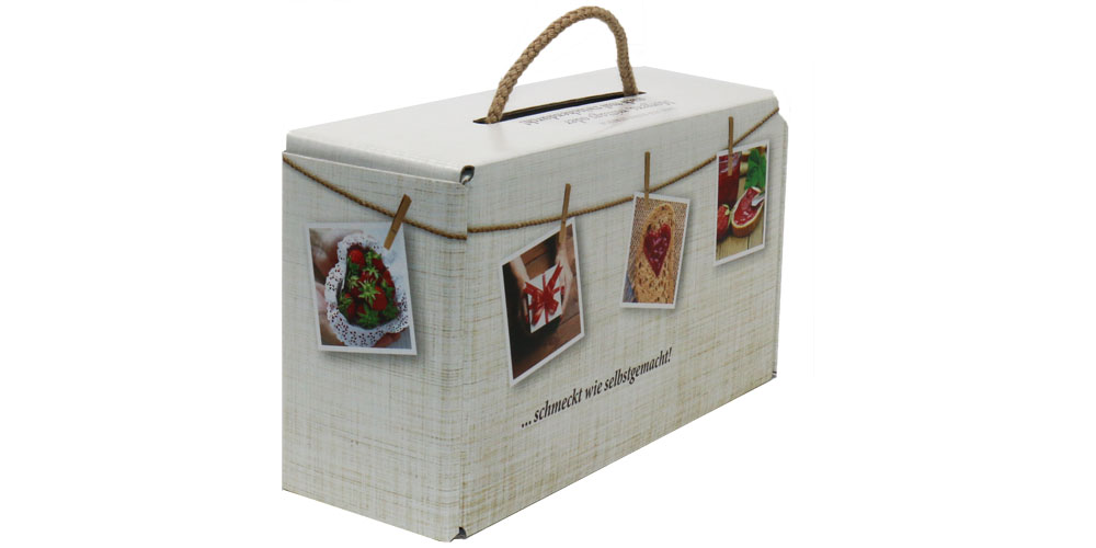 Geschenkbox Hagebutten-Variationen, 3 x 340 g, Konfitüren extra Rueckansicht Geschenkkarton.
