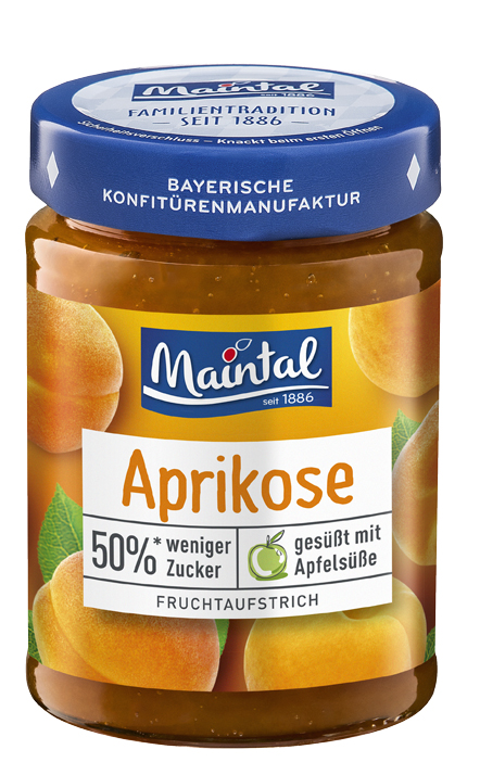 Aprikosen-Fruchtaufstrich, 50 % weniger Zucker Produktabbildung Maintal Aprikosen-Fruchtaufstrich, 50 % weniger Zucker.
