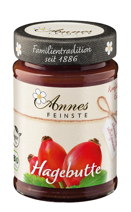 Annes Feinste Bio Hagebutten-Konfitüre extra Produktabbildung Annes Feinste Bio Hagebutten-Konfitüre extra