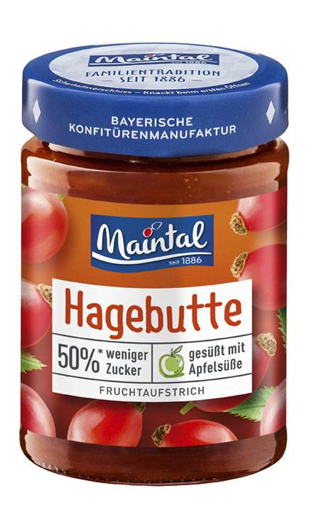 Hagebutten-Fruchtaufstrich, 50 % weniger Zucker Produktabbildung Maintal Bio Hagebutten-Fruchtaufstrich, 50 % weniger Zucker.