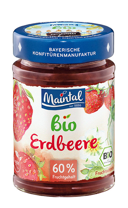 Set Bio + vegan Erdbeer Fruchtaufstrich, 6 x 210 g Produktabbildung Maintal Bio Erdbeer-Fruchtaufstrich