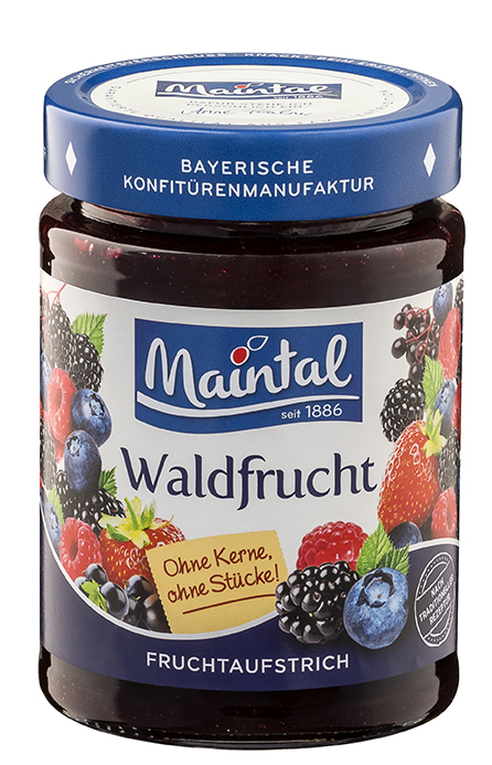 Mehrfrucht Fruchtaufstrich Waldfrucht, fein passiert Glas Maintal Waldfrucht-Fruchtaufstrich, 330 g, Produktabbildung.