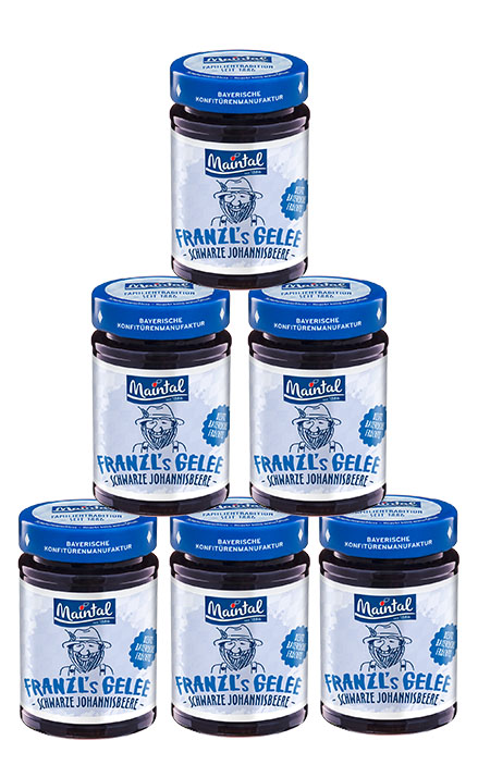 Set Bayerisches schwarzes Johannisbeer-Gelee extra, 6 x 220 g 6 Gläsr Maintal Bayerisches schwarzes Johannisbeer-Gelee extra, Produktabbildungen