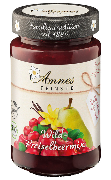 Annes Feinste Bio Wildpreiselbeeren-Birnen mit Bourbon-Vanille Produktabbildung Annes Feinste Bio Wildpreiselbeeren-Birnen mit Bourbon-Vanille
